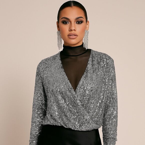 Gorgeous 'Rock & Shine" Reitmans Silver Sequin Crossover Top – XS/S – NWOT - Picture 9 of 10